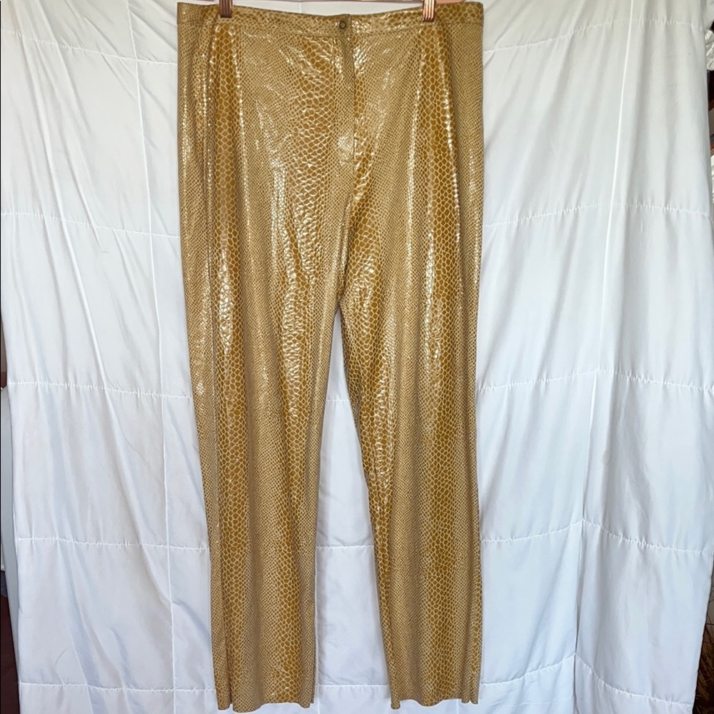 Savvy by DT Studio Yellow Snakeskin Faux Leather Bootcut Pants | Size 16…